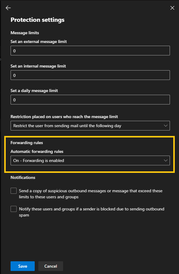 365 Anti spam outbound policy