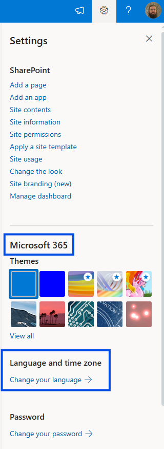 הגדרות שפה של Microsoft 365